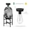 Glitzhome® 14.25" Black Slim Metal Stripes Solar Powered Edison Bulb Outdoor Lantern